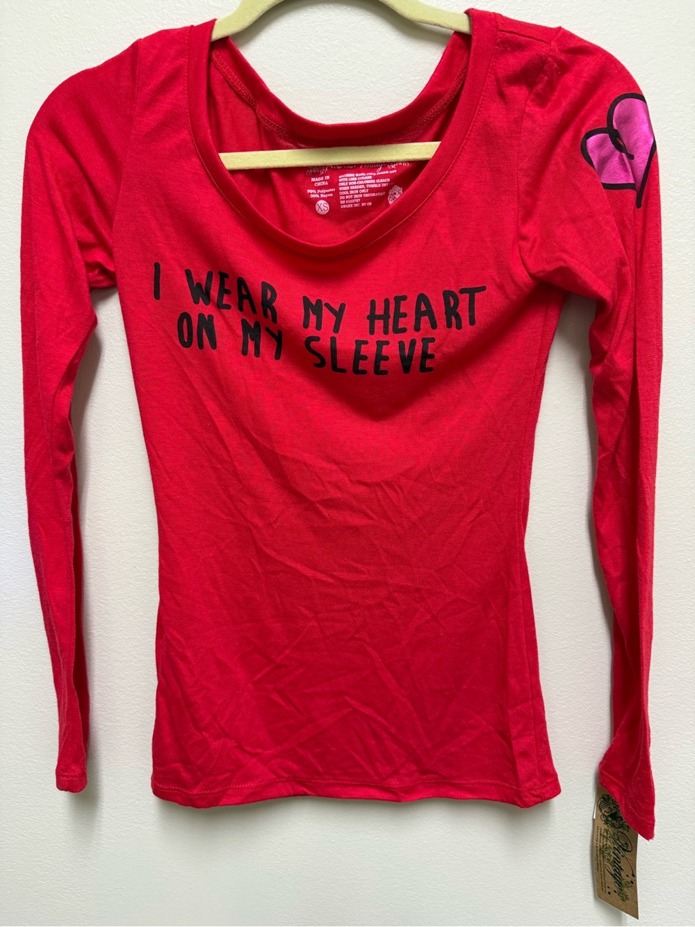 L.O.L. Vintage, I WEAR MY HEART ON MY SLEEVE NWT Red Women’s Long Sleeve T-shirt